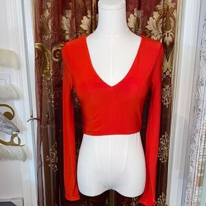Red Long Slinky Sleeve Top NWT